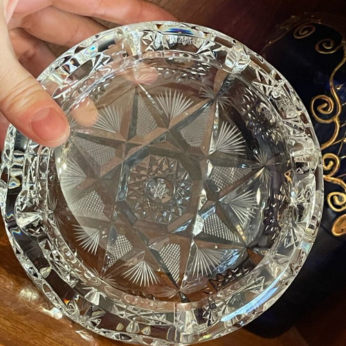 Large Bohemian Crystals Ashtray used, Bohemian crystal