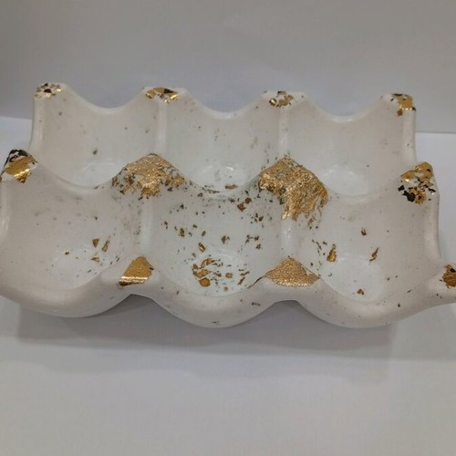 Handmade porcelain egg holder with gold leaf decoration, new