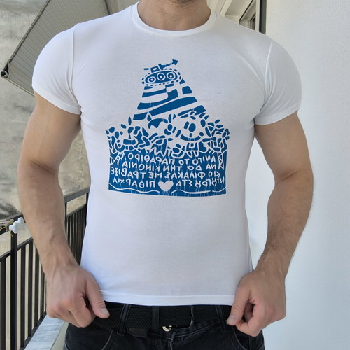 Alexis Akritakis T-shirt Small white with blue print like new