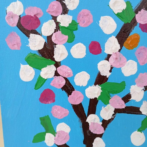 Almond Blossom Painting on Canvas like new, acrylic 18x26cm