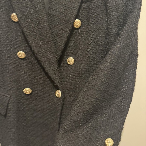 Zara tweed double-breasted blazer black with gold buttons like new