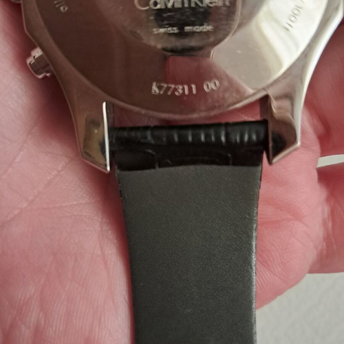Calvin Klein men's wristwatch, black leather strap