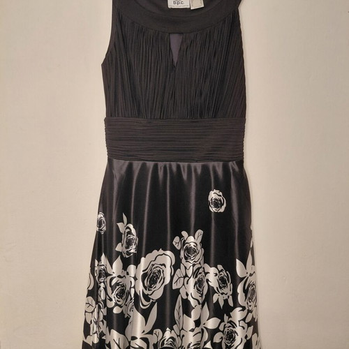 Bonprix satin dress new, size S, black with white roses