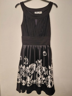 Bonprix satin dress new, size S, black with white roses