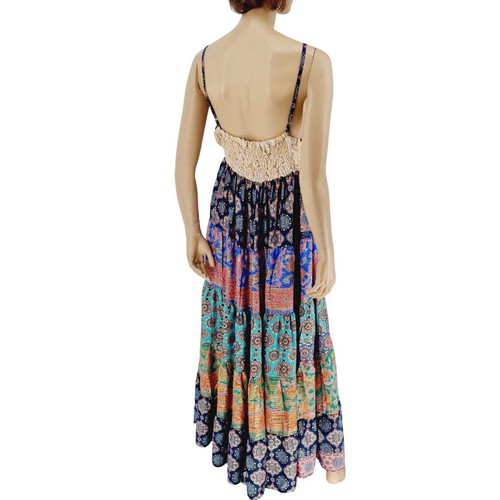 Long dress with knitted bust, new, blue and multicolor, size L