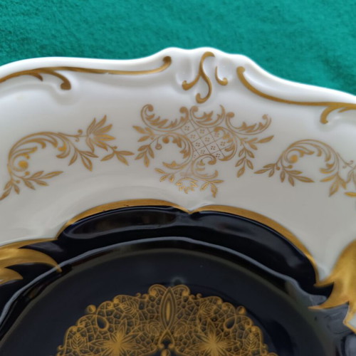 Weimar deep plate from German porcelain with blue cobalt and gold decoration like new