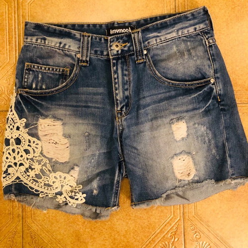 Mymoo jean short with crochet details like new, blue, size M