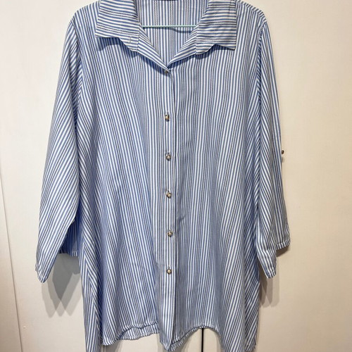 Women's striped short-sleeve shirt like new, white and blue, size XXXL