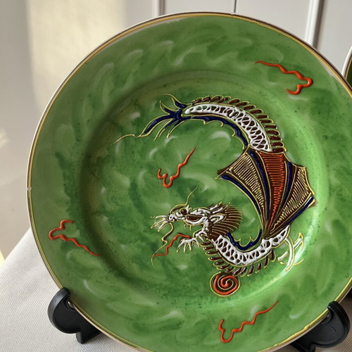 Vintage Japanese Dragonware Moriage Porcelain Plates set of 2 used