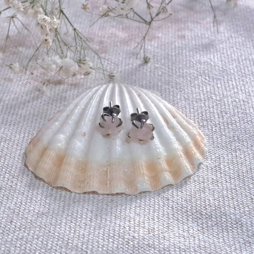Raw Rose Quartz Stud Earrings handmade, like new, silver 925