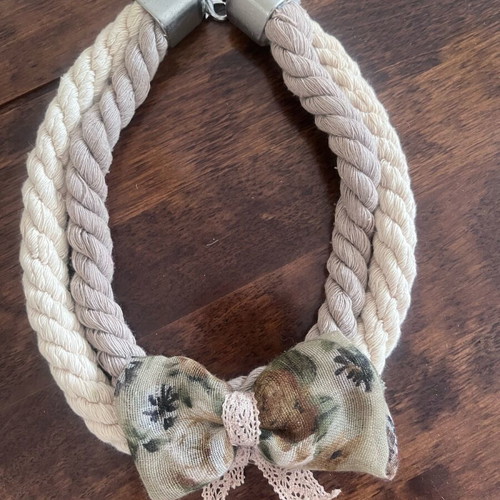 Handmade pendant with cotton cord and linen bow like new