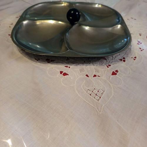 Vintage metal bowl snack tray with 4 compartments, used