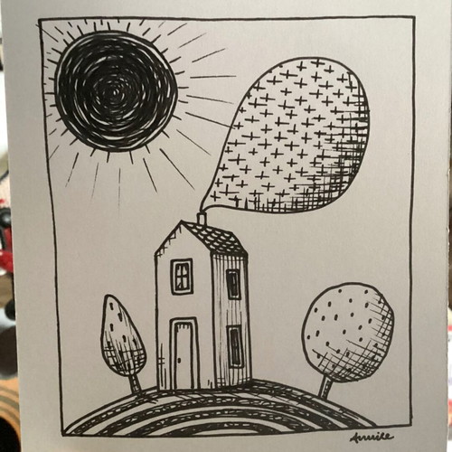 House mini hand-drawn sketch on Bristol paper 250gr, new