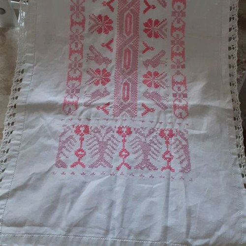 Cross Stitch Embroidery Table Linen handmade, vintage, 99 cm