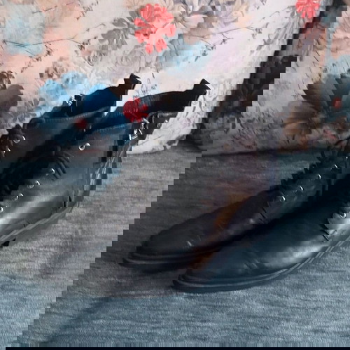 Γυναικεία μποτάκια μπόικερ από δέρμα "NUDE" σαν καινούργια, μαύρα