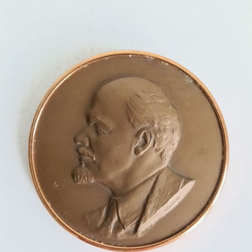 Bronze commemorative bas-relief with Lenin portrait, signed by N. Sokolov