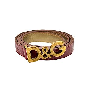 DOLCE & GABBANA WOMAN'S Dark Red Leather Brass Tone HW Skinny BELT Size 90