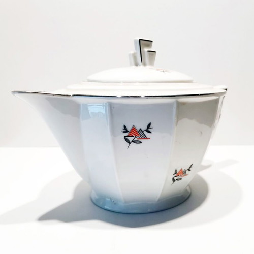 Art Deco teapot used, porcelain with geometric design