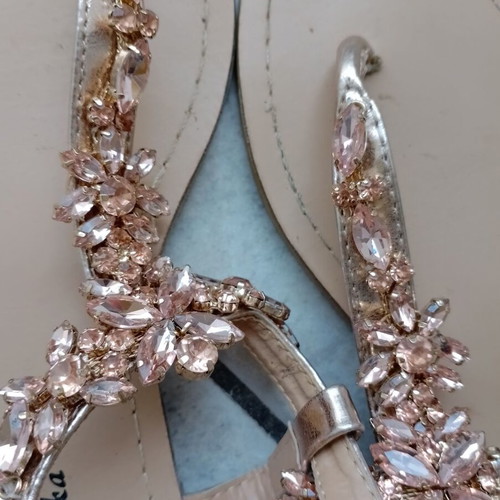 Leather sandals used, set of 2, size 37, beige and silver