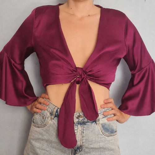 Satin crop blouse like new, purple, one size