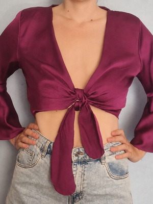 Satin crop blouse like new, purple, one size