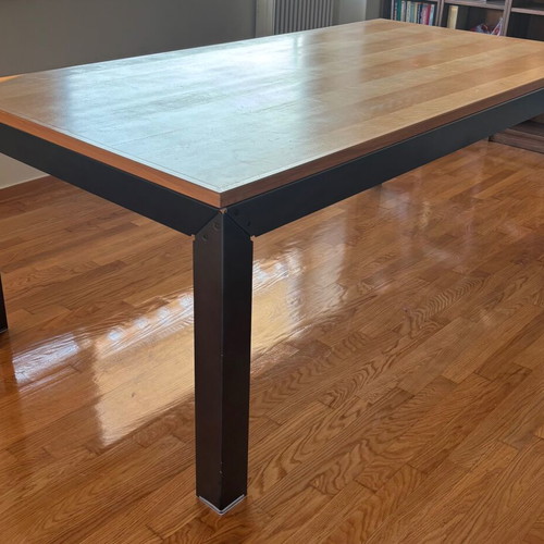 Handmade dining table 120x210 cm, solid wood with detachable metal base