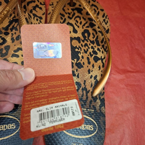 Havaianas Slim Animal Print Leopard Flip Flops Bronze Straps New EUR 43-44