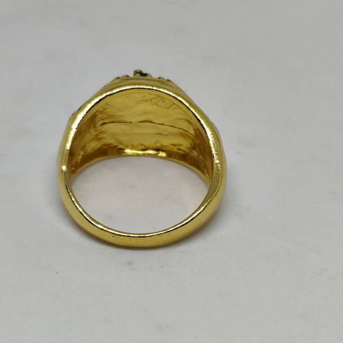 Pharaoh Ring with Enamel like new, size 12, gold color