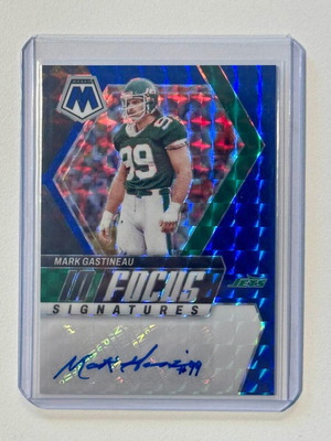 Κάρτα 2024 Panini Mosaic In Focus AUTO Mark Gastineau 86/99 New York Jets Blue Prizm καινούργιο