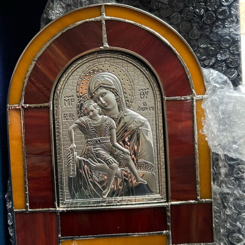 Silver 925 Religious Icon of Virgin Mary with Jesus new