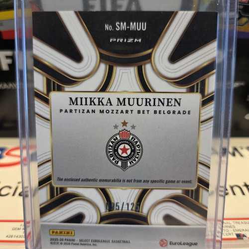 Panini Select EuroLeague 2025-26 Miikka Muurinen Patch card /125, Partizan