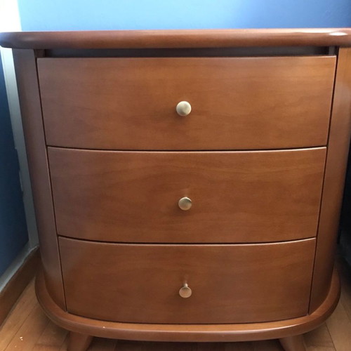 Nightstand with 3 drawers used, wooden oval