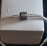 Pandora bracelet size 18 cm with pave stone clasp, silver