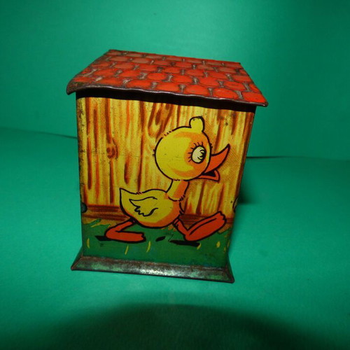Fino tin money box used, missing bottom lid