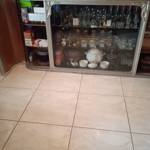 Vintage living room buffet used, German made with glass display and wheels