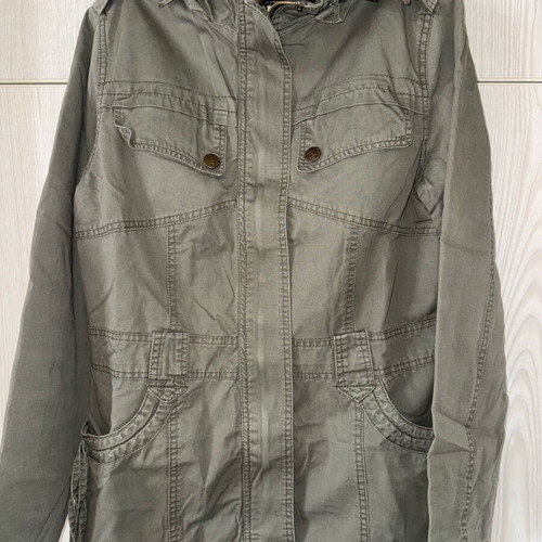 Women's khaki jacket used, size M, with belt and hood