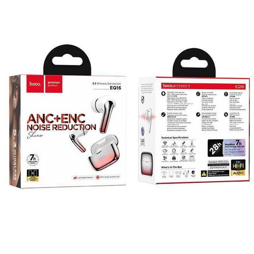 Bluetooth 5.3 TWS earbuds with ANC+ENC and purple charging case, new