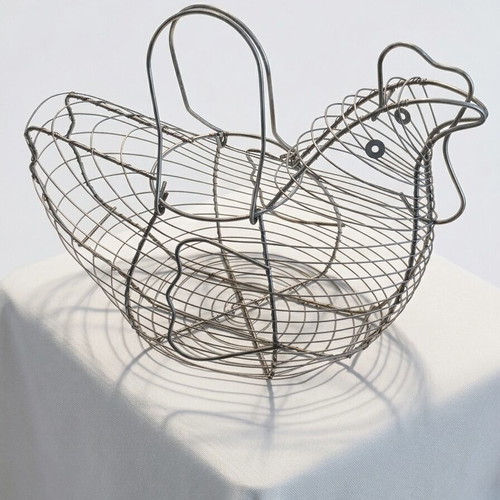 Vintage Easter Metal Basket in Chicken Shape used