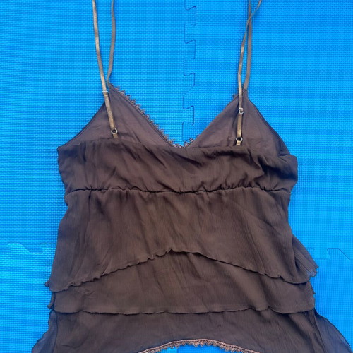 Vintage Y2K chocolate brown ruffle lace cami top size small like new