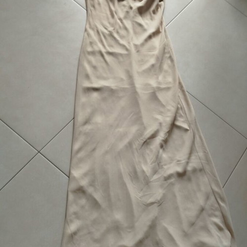 Dress draped front with flower on shoulder, size M, like new, beige