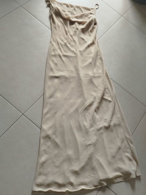 Dress draped front with flower on shoulder, size M, like new, beige
