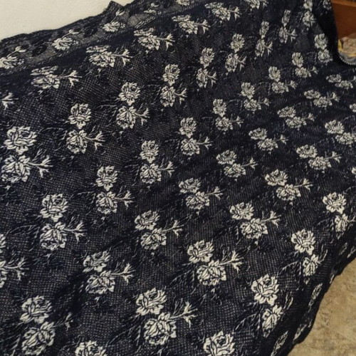 Wool Blanket like new, dark blue with white floral pattern