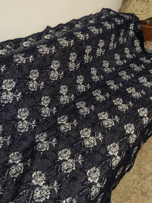 Wool Blanket like new, dark blue with white floral pattern