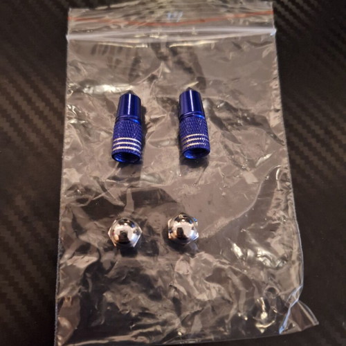 Blue Bicycle Valve Caps and Silver Spheres set like new