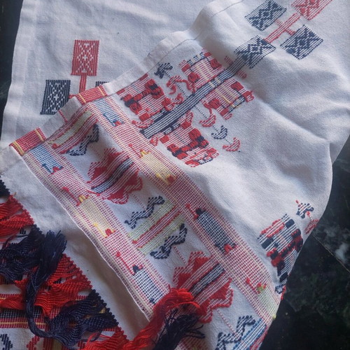 Old Handwoven Table Runner with Tassels, Handmade, Unused