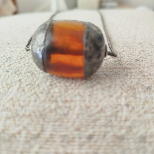 Vintage 925 Silver Necklace with Natural Amber, Like New