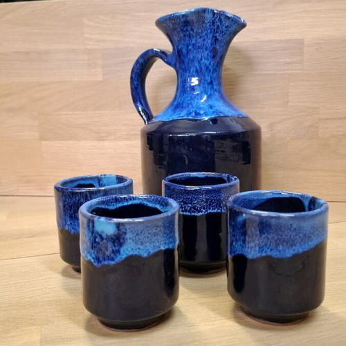 Ceramic wine set handmade, new, blue and black Fat Lava finish