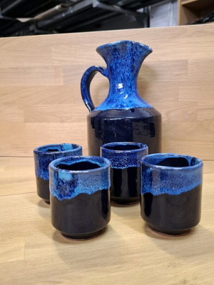 Ceramic wine set handmade, new, blue and black Fat Lava finish