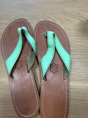 Handmade leather sandals size 39, like new, brown and green