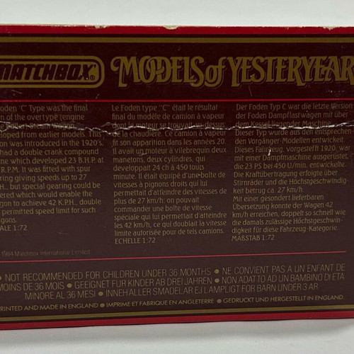 Matchbox 1984 Models of Yesteryear Y-27 1922 Foden Dampflast Wagen like new